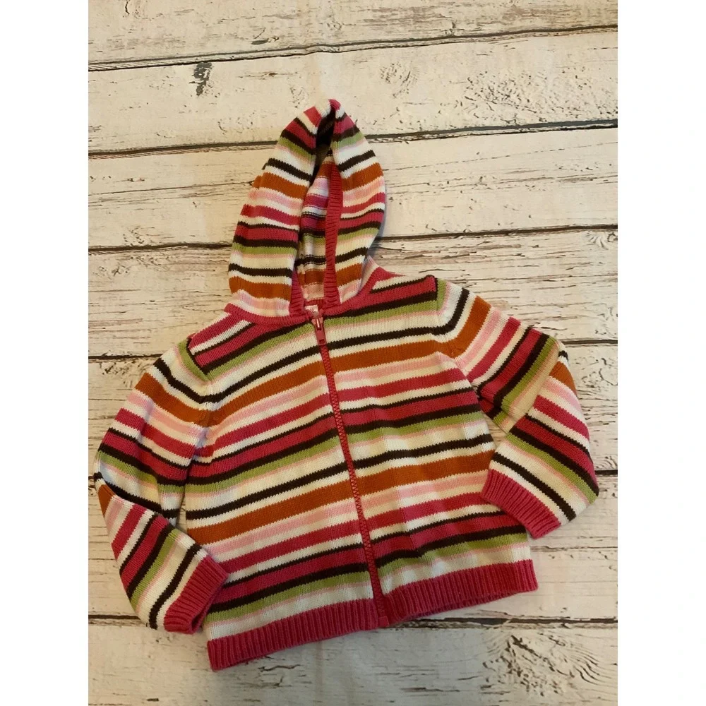 Gymboree Girls 2T Striped Hooded Full Zip Sweater Mix N Match Pink Green Cotton